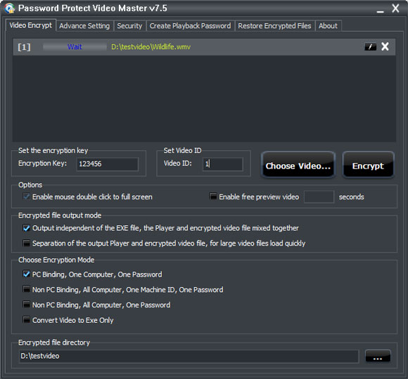 Password Protect Video Master Setting User Interface